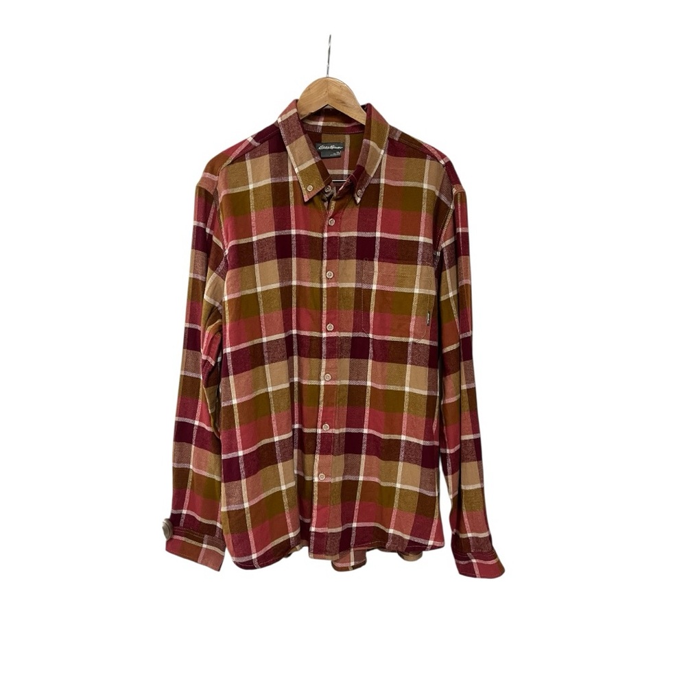 Eddie Bauer Men's Button Down Flannel Shirt XXL Red Plaid